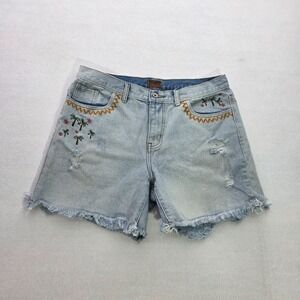 Pol Detressed emboroided Cut off Denim‎ Shorts Womens L Beach Boho